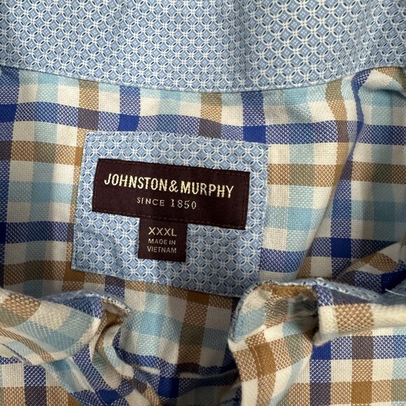 Johnston & Murphy Men’s Blue Brown Plaid Button Down Shirt Size XXXL - Picture 3 of 6
